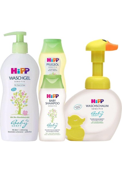 Babysanft Bebek Şampuanı 200 ml + Hipp Babysanft Bebek Masaj ve Bakim Yağı 200 ml + Hipp Babysanft Bebek Saç ve Vücut Banyo Jeli 400 ml + Hipp Organik El Yıkama Köpüğü 250 ml