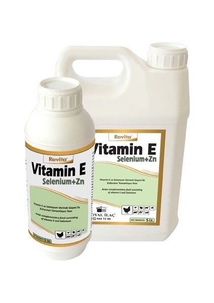 Royalilaç Avian Vitamin E Selenium + Zn 1lt Kanatlı Hayvanlar E ve Selenyum Içerikli Sıvı Yem Katkı 1 Lt