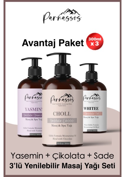 Çikolata Aroma + Yasemin Özü + White Duyusal Ve Afrodizyak Etkili Aromaterapi Masaj Yağı Seti 300 Ml