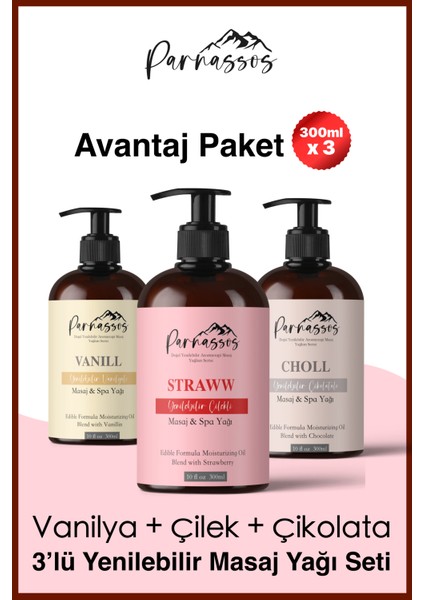 Çilek Özlü Vanilyalı + Çikolata Aroma Duyusal Afrodizyak Etkili Aromaterapi Masaj Yağları Seti 300ml