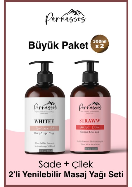 Doğal Çilek Özlü Ve Natural White Duyusal Ve Afrodizyak Etkili Aromaterapi Masaj Yağı Seti 300 Ml