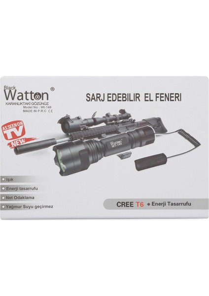 Güçlü Tüfek Aparat Uyumlu Şarjlı Fener Watton WT-149