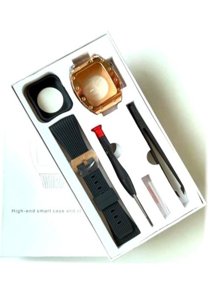 Apple Watch 6 44 mm Uyumlu Modifikasyon Kiti Hublot Tasarım Paslanmaz Çelik Kasa & Silikon Kordon fırsatları