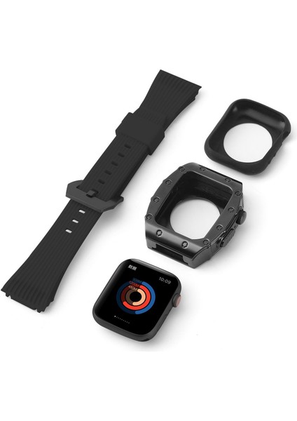Apple Watch 4 44 mm Uyumlu Modifikasyon Kiti Hublot Tasarım Paslanmaz Çelik Kasa & Silikon Kordon modelleri