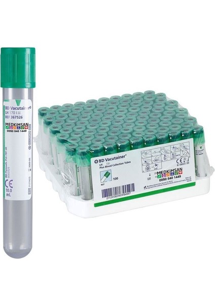 BD Vacutainer Bd 367526 Lithium Heparin Tüp 100 Adet Yeşil Kapak | 10.0 Ml 16x100 Mm