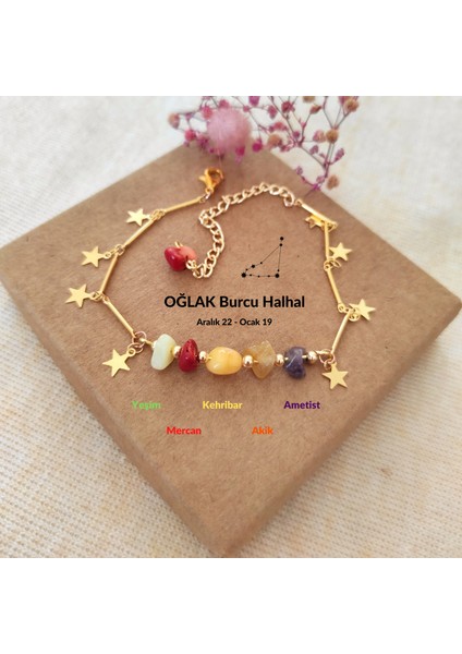 Tasarım Oğlak Burcu Ayarlanabilir Doğal Taş Gold Halhal