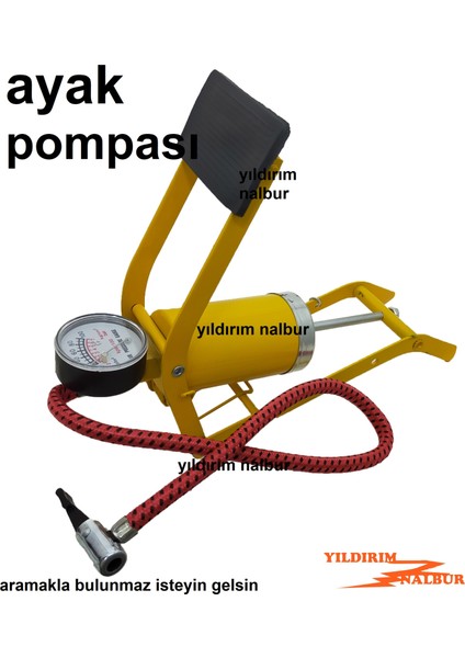 Bisiklet Pompası Ayak Pompası Sarı Renk Saatli Pompa