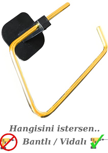 E1 Dolu Paslanmaz Çelik Tuvalet Kağıtlığı Tutucu Yapışkanlı - Banyo Akseusuarı ( Gold - Krom - Siyah )