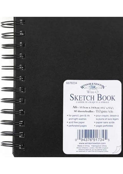 Winsor & Newton  Black Sert Kapaklı Spiralli Eskiz Defteri  110 gr (80 Yaprak)  A6