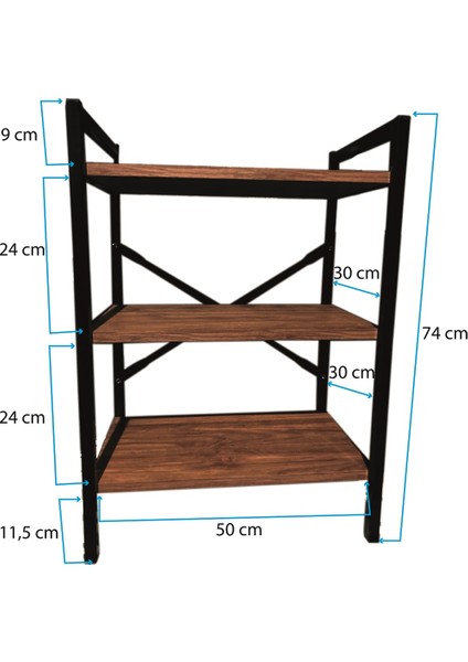 Tedarik Center Dekoratif 3 Raflı Metal Ayaklı Kitaplık Çok Amaçlı Raf