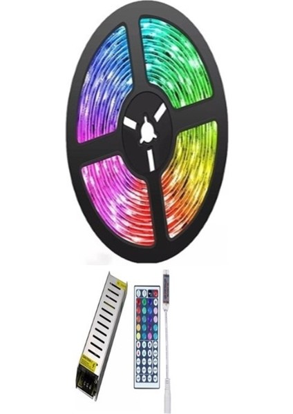 Rgb Şerit Led 3 Çipli – 5 Metre 3 Çipli - 12v 5a Silim Adaptör - 44 Tuşlu Kontrol Kutusu Radio Frekanslı