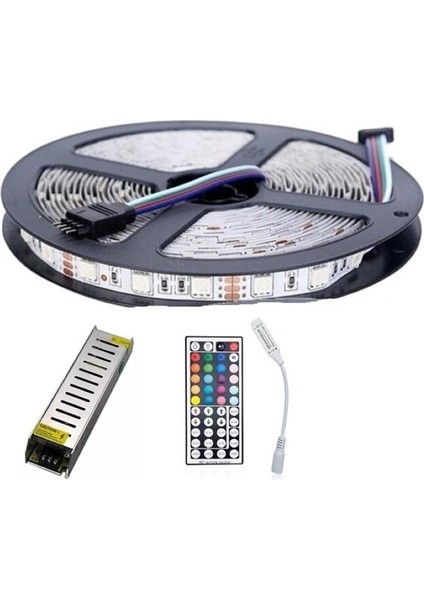 Rgb Şerit Led 3 Çipli – 5 Metre 3 Çipli - 12v 5a Silim Adaptör - 44 Tuşlu Kontrol Kutusu Radio Frekanslı