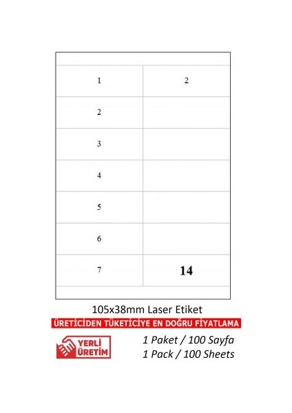 A1ETIKET TW-2512 500 A4 Sayfa Lazer Etiket 105 x 46 mm 1 A4 Sayfada 12 Etiket