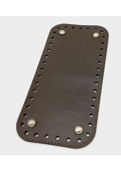 Suni Deri Kahverengi 25X12 cm Dikdörtgen Çanta Tabanı (Gümüş Aparatlı)