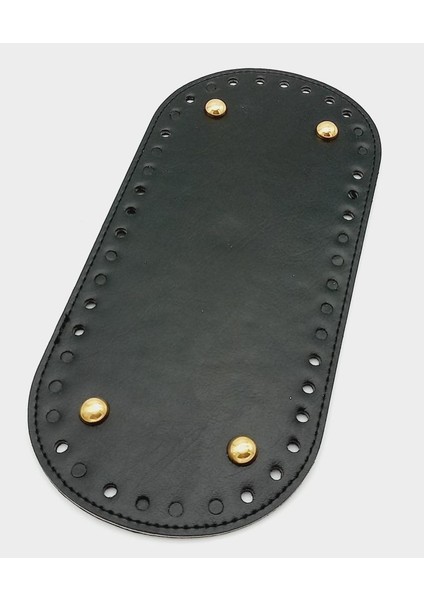 Suni Deri Siyah Renk 25X12 cm Oval Çanta Tabanı (Light Gold Aparatlı)
