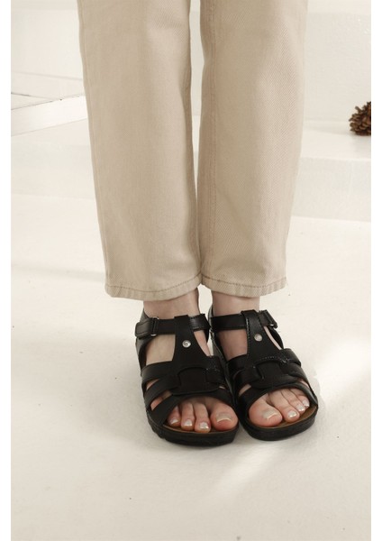 Kadın Geçmeli Cırtlı Sandalet Siyah fiyatları