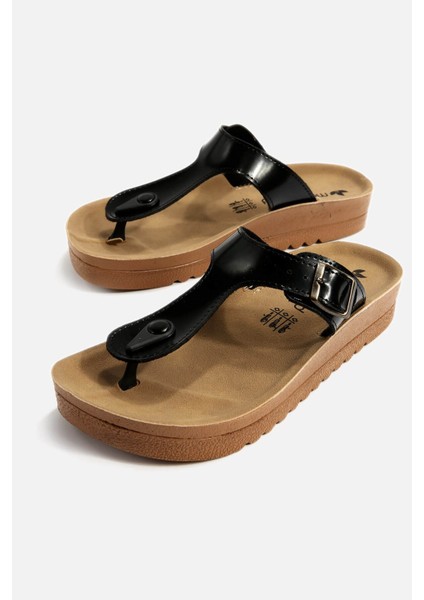 Kadın Parmak Arası Terlik Siyah Rugan