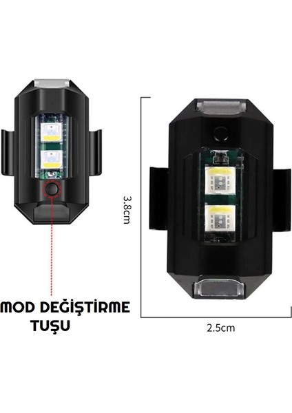 2'li Paket LED Anti Çarpışma Uyarı Işığı 7 Renk / Drone / Araba / Motor / Bisiklet / Kamp