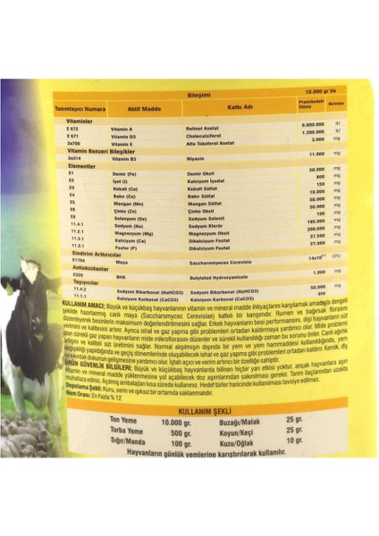 Revitamin Sacc Canlı Maya  Vitamin Mineral Premiks 4 kg