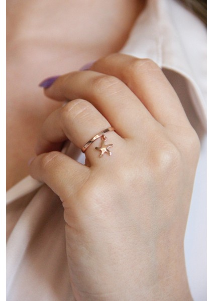 925 Ayar Gümüş Sallantılı Denizyıldızı Figürlü Rose Yüzük - Y024001