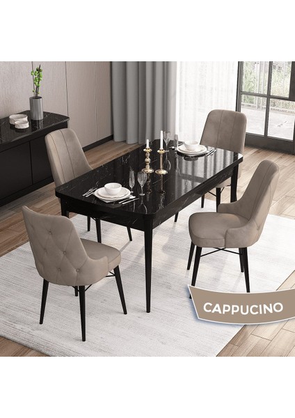 Concept Iza Serisi,80 X 132 cm Mdf Açılabilir Siyah Mermer Desen Mutfak Masa Takımı, 4 Sandalye indirimleri