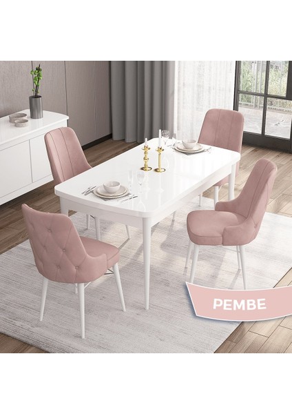 Concept Iza Serisi, 80 X 132 cm Açılabilir Mdf Masa, Beyaz Mutfak Masa Takımı, 4 Sandalye