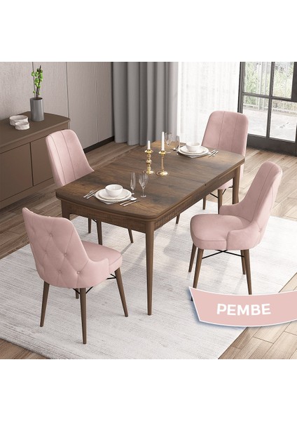 Concept Iza Serisi, 80 X 132 cm Açılabilir Mdf Masa, Barok Ahşap Desen Mutfak Masa Takımı, 4 Sandalye