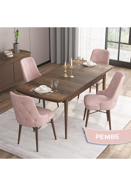 Concept Iza Serisi, 80 X 132 cm Açılabilir Mdf Masa, Barok Ahşap Desen Mutfak Masa Takımı, 4 Sandalye fiyatları