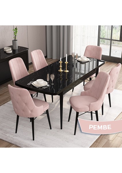 Concept Iza Serisi,80 X 132 cm Mdf Açılabilir Siyah Mermer Desen Mutfak Masa Takımı, 6 Sandalye fiyatları