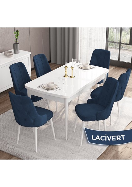 Concept Iza Serisi, 80 X 132 cm Açılabilir Mdf Masa, Beyaz Mutfak Masa Takımı, 6 Sandalye
