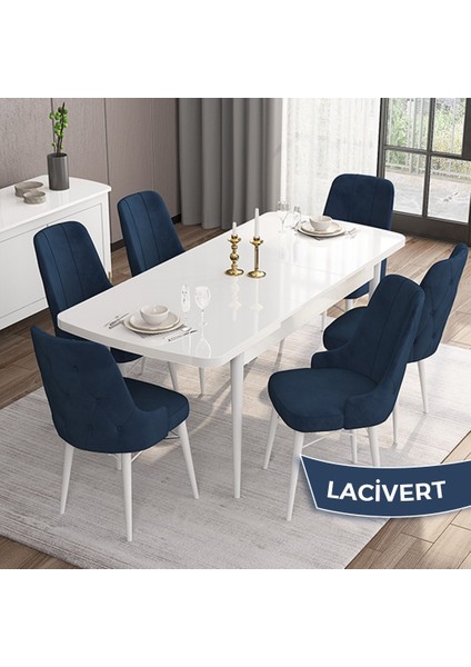 Concept Iza Serisi, 80 X 132 cm Açılabilir Mdf Masa, Beyaz Mutfak Masa Takımı, 6 Sandalye