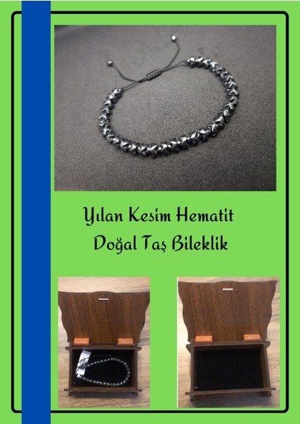 Enine Boyuna Eğitim Yılan Kesim Hematit Doğal Taş Bileklik