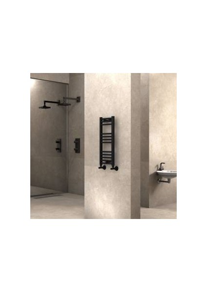 300x600 Mm 9 Borulu Havlupan ve 2 Adet Radyatör Vanası Siyah