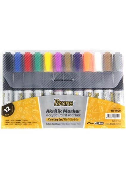 Brons Akrilik Marker M Seti 12 Renk BR-4000