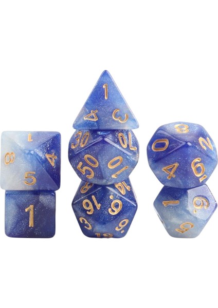 7x Akrilik Polyhedral Zar Parti Oyunu Zar Oyunu Aile Toplama Bar Star Koyu Mavi