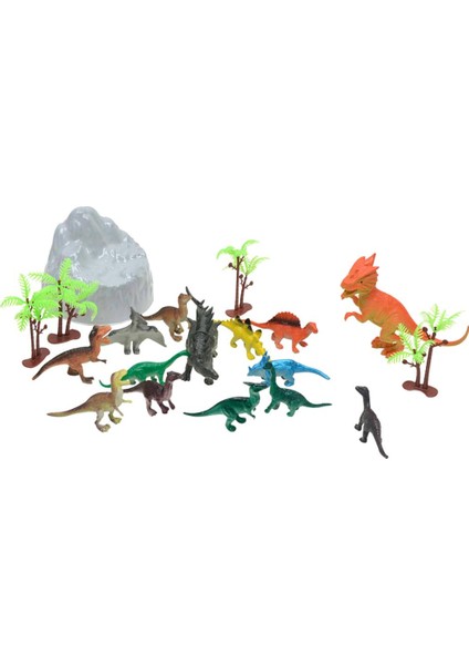 19PCS Plastik Dinozor Ağacı Kaya Oyuncak Seti Mini Dinozor Model Figürleri Çocuk Öncesi Çocuklar Için Eğitim Oyuncakları Erkek ve Kızlar