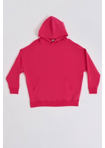 Organik Kapüşonlu Cepli Uzun Kollu Kadın Sweatshirt Pembe Pembe Xs