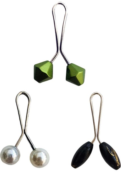 3 Adet Tesettür Eşarp ve Şal Klipsi Inci Beyaz Siyah Yeşil