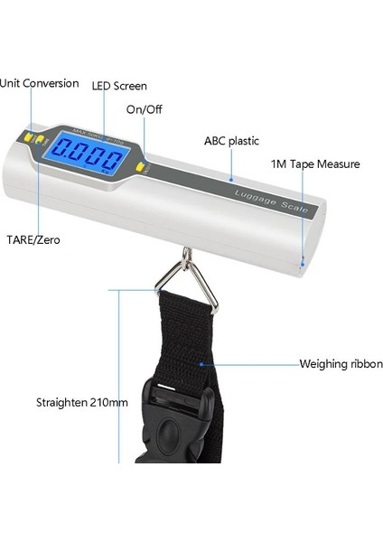 Yeni 50KG Bagaj Ölçeği LCD Dijital Tartı Elektronik Denge Ölçek Ile Taşınabilir Asılı Ölçek Çantalı