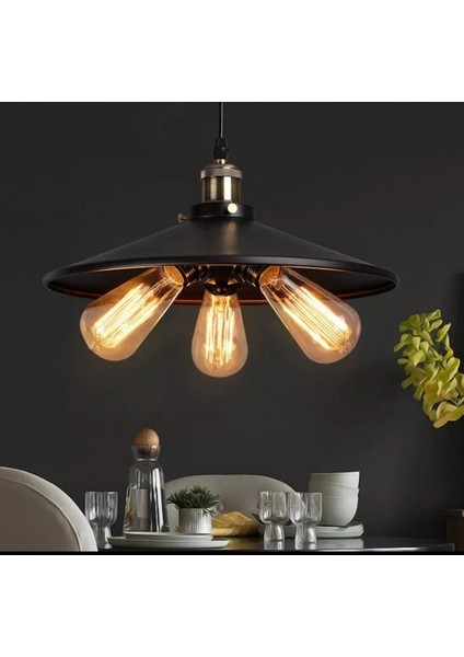 Retro Metal Dekoratif Siyah 3 Lü Sarkıt Avize Çap 40 cm