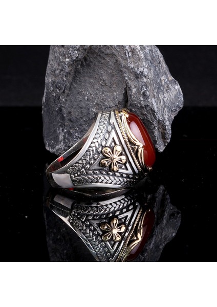 Akik Taşlı 925 Ayar Gümüş Erkek Yüzük fırsatları