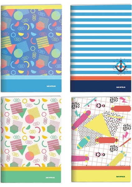 A4 80 Yaprak Karton Kapak Dikişli Defter 2 Kareli + 2 Çizgili