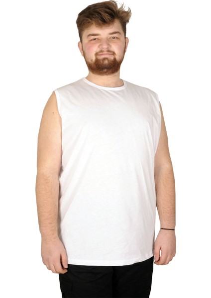 Battal Beden Erkek Kolsuz Tshirt Düz 20003 Beyaz