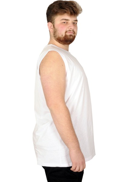 Battal Beden Erkek Kolsuz Tshirt Düz 20003 Beyaz