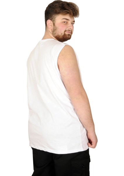 Battal Beden Erkek Kolsuz Tshirt Düz 20003 Beyaz