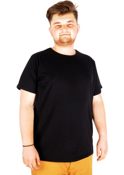 Büyük Beden Likralı T-Shirt Bisiklet Yaka 20149 Siyah