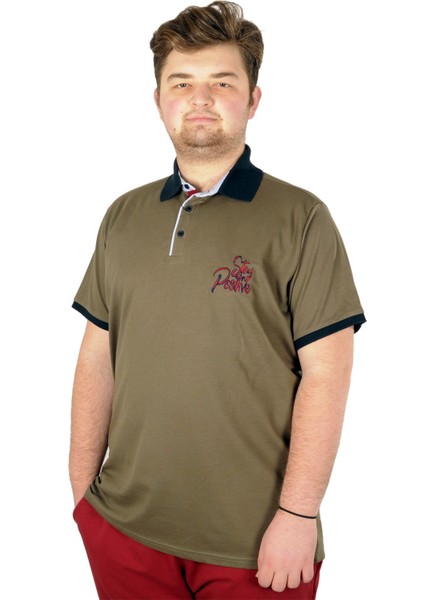 Büyük Beden T-Shirt Polo Stay Positive 21309 Haki
