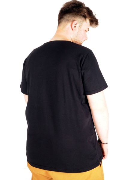 Büyük Beden Likralı T-Shirt Bisiklet Yaka 20149 Siyah