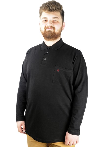 Büyük Beden Tshirt Polo U.kol Cepli 22446 Siyah