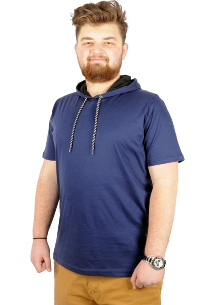 Büyük Beden Oversize Tshirt Kapşon Basic 21115 Indigo